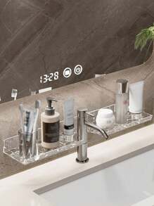 1pc Acrylic Bathroom Vanity Water Wave Pattern Hanging Organizer Rack, Transparent Wall Mount Shower Caddy Back To School