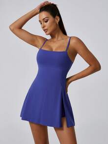 NcmRyu 一套时尚弹力后背不对称下摆运动连衣裙夏季 - 藍色 - 查看 8