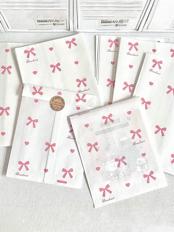 100 pièces de sacs en papier roses et bleus en forme de nœud papillon et de cœur, cartes de vœux, emballage cadeau pour anniversaire, vacances, fête, scrapbooking DIY, rangement de bijoux, retour à l'école