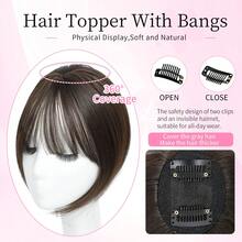 Cesomeey Hair Topper Clip In Bangs, 360° 3D Cover Hair Toppers For Women With Thinning Hair, Upgrade Hair Topper With Bangs Clip On, 10 Inch Straight Hairs Pieces For Women Daily Wear, Hair Extensions For Women - 6Q#-Chestnut Brown - 查看 3