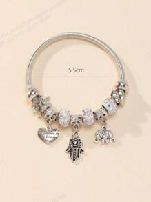 1pc Set Of Crystal Clay Large Hole Beads, Turtle Clock Large Hole Beads, Clover Large Hole Beads, Love Elephant Fatmatija Charm, Stainless Steel Elastic Bracelet, Women Fashion Jewelry, Date Gift