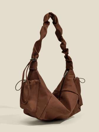 1 pezzo Borsa a tracolla in stile boemo in tessuto di nylon con tasche multiple, borsa a tracolla casual da donna con pieghe e laccio, borsa a spalla morbida e sciancrata