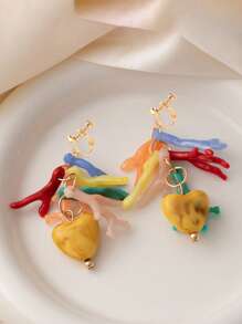 2pcs Beach Style Dopamine Effect Shell Earrings, Long Hanging Dangle Statement Earrings For Women