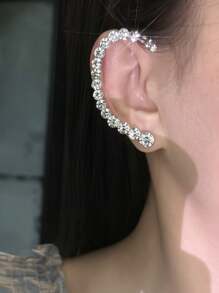 1 pieza Pendiente tipo cuf asimétrico de cristal a la moda, pendiente clip de oreja con rhinestones simétricos minimalistas para mujeres