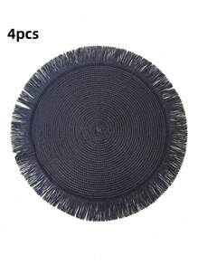 2 piezas/8 piezas Manteles individuales redondos de 15 pulgadas de fibra de papel tejida con borlas, resistentes al calor, decoración de vajilla de hotel y restaurante, decoración de mesa de comedor y sala de estar, antideslizante, adecuado para reuniones en el hogar y fiestas de boda