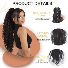 66 Cm Claw Ponytail Extension - Long, Water Wave Style, Heat Resistant Synthetic Hairpiece For Women, Ideal For Parties And Daily Wear, Black, Brown, Blonde, Heat Resistant Fiber - Multicolor - View 7