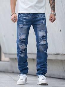 Men's Fashionable Casual Outdoor Activity Streetwear Pants, Ripped Jeans Suitable For Hiphop Dancing Parties, Jogging, Versatile And Comfortable