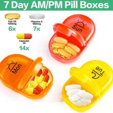 Serfeymi Organizador de pastillas para viaje de 7 días - Estuche semanal portátil AM/PM para medicamentos con diseño arcoíris, estuche con cremallera de piel sintética para vitaminas, omega 3 y medicación diaria (compacto y duradero)