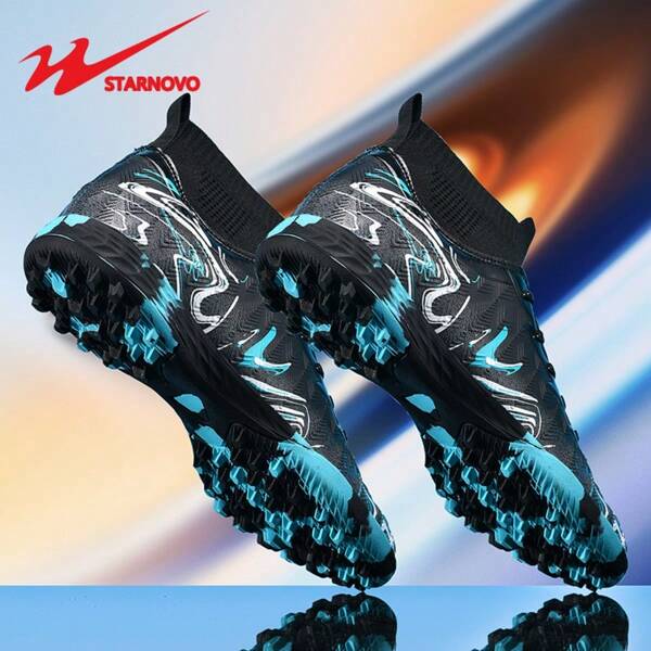 STARNOVO Original Dual Star Football Shoes, Fashionable High-Top Sports Soccer Shoes For Men And Women, Camouflage Rubber Sole, Stylish Knit Elastic Ankle, Vibrant Color Combinations, Suitable For Football Training/Matches For Middle/Primary School Students And Daily Commuting