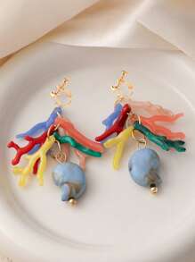 2pcs Beach Style Dopamine Effect Shell Earrings, Long Hanging Dangle Statement Earrings For Women