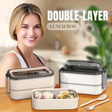 Stainless Steel 2-Layer Lunch Box – Leak-Proof Bento Box For Adults, Ideal For Office, Outdoor Use & Food Transport, Perfect For Meal Prep And Gift For Any Occasion - Màu be - Xem 3