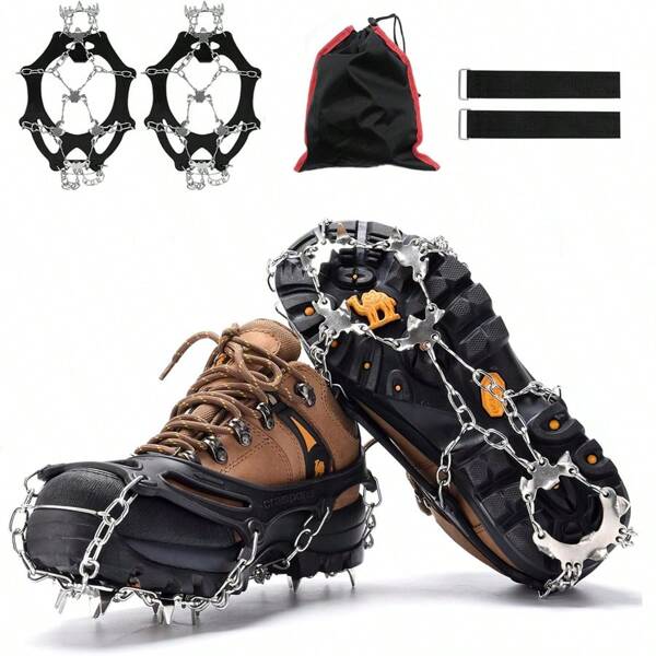 Crampons Chain Spikes 19 Prongs Made Of 201 Stainless Steel And Silicone Suitable For Shoes 26.5-28.5cm Easy To Put On And Take Off Fall Prevention Anti-Slip Spikes Simple Crampons Cold Resistant -35°C Durable Rust Resistant Suitable For Snowy Mountains/Mountaineering/Hiking/Stream Climbing/Ice Roads Unisex