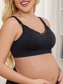Women Lace Patchwork Front Closure Nursing Bra, Sexy Maternity Bra With Padded, Comfortable Lightweight
