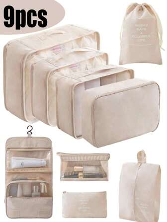 11-in-1 Reiseorganizer Set, Multifunktionale 7 Stücke Packtaschen, Gepäck Organizer Taschen, Kleidersortier Taschen, Sommer Reise Gepäck Aufbewahrungstaschen, inklusive Kosmetiktasche, Kleidersack, Kulturbeutel, Netz-Tasche, Kleidertasche, Pflege Tasche, Pinsel Tasche, Schuh Tasche, Flaschentasche und Beutel mit Kordelzug, geeignet für Kreuzfahrt, Urlaub, Strand, Sommer Reise Utensilien, für Reise, Krankenhaus, Studentenwohnheim, Schule, Resort, Hotel