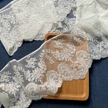 1 Yard White Mesh Lace With Floral Embroidery, Width 14.5cm, Suitable For Wedding Dresses, Veils And DIY Clothing Accessories - White - View 1