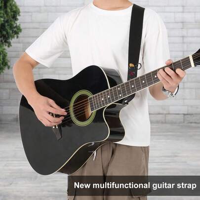 Correa de guitarra multifuncional portátil con hebilla y costuras dobles. Accesorios de alto rendimiento.