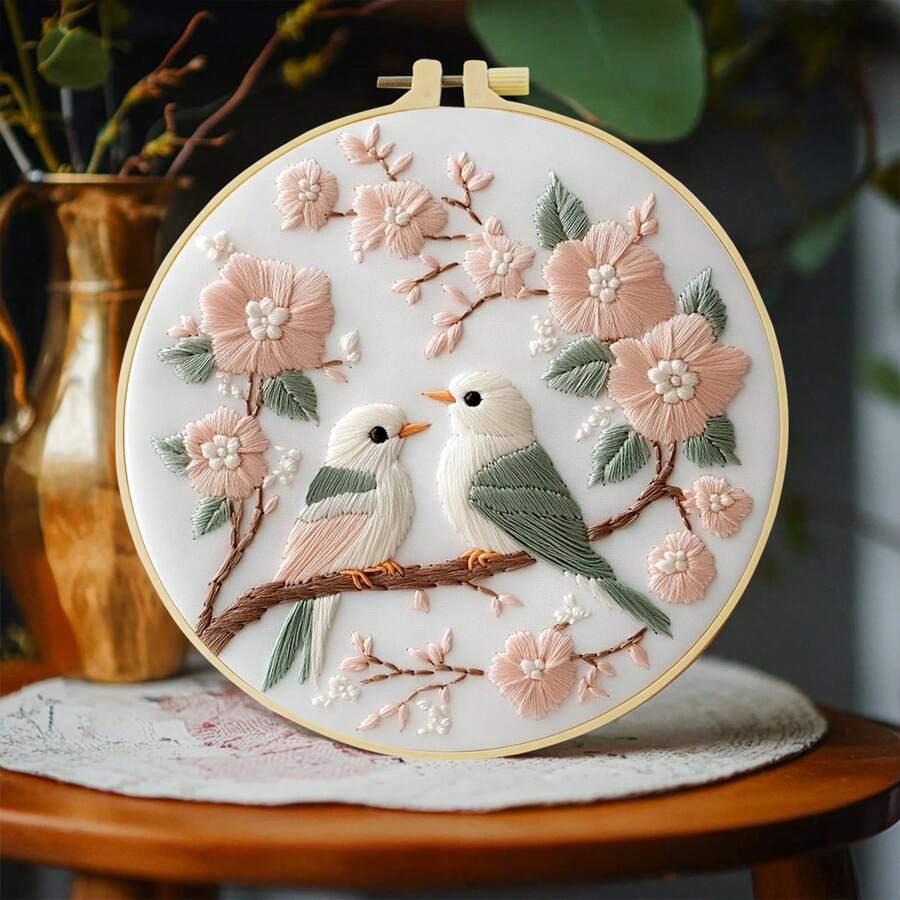 1 Piece Embroidery Kit, 20x20cm/7.9x7.9 Inch Flower And Bird Handmade DIY Embroidery Kit, Suitable For Adult Beginners, Including Instruction Manual, Printed Fabric, Embroidery Frame And Needle And Thread