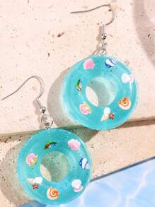 1 par de aretes con forma de aro de natación azul mini creativos y lindos para mujeres, joyería para playa/vacaciones (con decoración aleatoria de brillo en el interior)