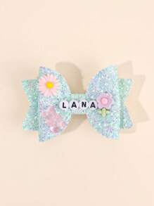 1 Stück kundenspezifische glitzernde Haarschleife mit Wunschtext für Mädchen, kundenspezifischer Name, glänzend weiß-rosa Schleife Haarspangen, süßer Bären-Blumen-Dekor Haarnadeln, lässiger Alltagskopfschmuck, Kinderbaby Haraccessoires