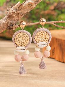TopHanqi 1 Pair Elegant Personalized Woven Multicolor Earrings With Shell, Pearl, And Tassel, Suitable For Women Daily Wear, Party, Commute, Gifts, Versatile Season - Multicolor - View 12