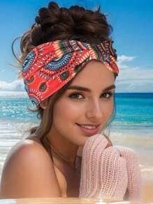 Bandeau noué imprimé tropical , convient aux femmes pour le yoga, la course, l'absorption de la transpiration, les accessoires capillaires pour les sports de plein air, bandeau de sport confortable et antidérapant, décoration de nœud, foulard de style bohème élégant