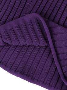 Knit Mix High Neck Ribbed Knit Jumper - Violet Purple - View 9