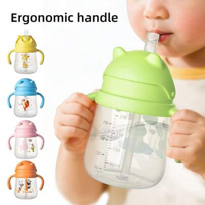 1-3 Years Old Toddler Sippy Cup With Bear Design, Leak-Proof Weighted Straw Cup With Handles, Suitable For 6 Months+, Silicone Straw, PPSU & , 3.4 Oz (97.7g), Multiple Colors