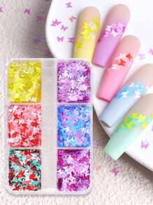 6 Packungen falsche Perlen in gemischten Farben, Schmetterling-förmiger Nagel Glitzer für DIY Nagelkunstdesign