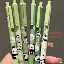 6 Stücke Set Panda & Bambus süße & stilvolle Kugelschreiber mit Druckknopf, minimalistisches Design, langanhaltend, geeignet für Mädchen, mit schwarzer Tinte