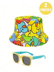 2 peças de boné de beisebol amarelo fofo e casual e óculos dobráveis para adolescentes, adequados para passeios diários, férias na praia ao ar livre, sombreamento e proteção solar