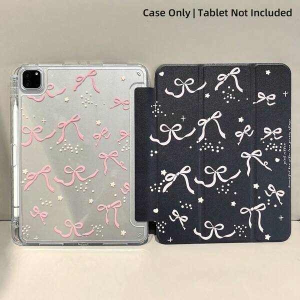 Uma linda capa protetora antiqueda com cristal transparente pintado de dupla face com laço rosa, adequada para iPad (A16) 11ª geração, 10ª geração 10.9, iPad 10.2 polegadas, 7/8/9, iPad Pro 11 polegadas, 2ª geração, 3ª geração, 4ª geração iPad Mini 7/6, com função inteligente de despertar e dormir com compartimento para caneta, capa protetora para Redmi Pad SE 11 polegadas 2023