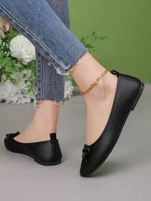 OFFWIND 女士优雅芭蕾平底鞋，春夏新款，百搭低帮，舒适柔软轻便，蝴蝶结装饰，时尚一脚蹬通勤平底鞋 - 黑色 - 查看 5