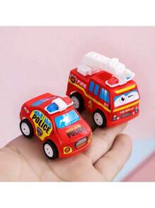 10pcs Cartoon Mini Friction Powered Fire Truck & Police Car Toys, Birthday Party Favors (Color Random)