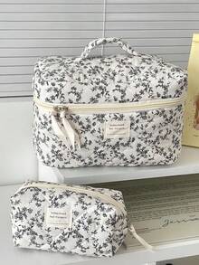 1件/套 花卉图案化妆包，便携式旅行化妆包，拉链化妆品收纳包