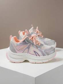 Tenis de colores para niños, nuevos tenis chunky de verano para niñas, zapatos con de malla para niños, zapatillas casuales versátiles y de moda para niños mayores, zapatos escolares livianos y transpirables para correr - Rosa - Ver 2