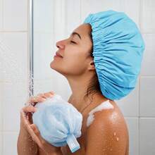 Gorro de Ducha Reutilizable para Mujeres, Gorro de Ducha Impermeable, Gorro de Baño Lavable con Banda Elástica para Cabello Largo, Trenzas (Rosa) - Lago Azul - Ver 5
