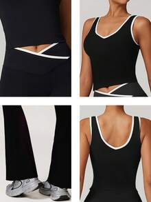 6pecil Set da yoga senza cuciture da donna, comprendente un top a canotta e leggings a vita alta con vita incrociata. Con design a blocchi di colore, è perfetto per sport all'aperto, fitness e yoga, ed è appositamente progettato per sollevare il fondoschiena e controllare l'addome.