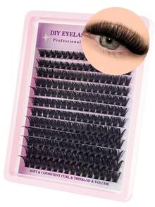 240/216/192 Bundles, 12 Rows, 30/40/60/80/100 Strands Per Row, Natural Mink Fur Cluster Eyelashes, 8-16mm Mixed Length, 3D Russian Volume Individual Lashes, Black, Hot Melt Glue Fan Packaging, Suitable For DIY At Home - 彩色 - 查看 2