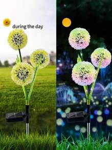1 Peça Luz de Dente-de-leão de LED Alimentada por Energia Solar, 3 Cabeças de Flores Artificiais Multicoloridas com Efeito Luminoso para Jardim, Pátio e Decoração de Gramado - Perfeito para Festas e Temporada de Formatura, Luzes de Jardim Solares