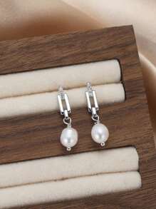 ORSA JEWELS 1 par de pendientes de plata de ley 925 con perlas de agua dulce en forma de gota y circonita brillante, diseño de clip de papel como joyas de mujer para regalo de cumpleaños, Día de San Valentín, boda, compromiso y uso diario