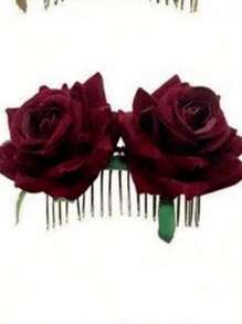Pettine per capelli da sposa con rose di stoffa vellutata, accessorio per capelli con doppia rosa, per pettinatura raccolta, adatto per San Valentino, pettini per capelli laterali