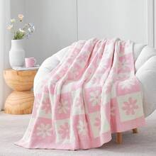 Sofa Blanket Living Room Cover SetSac Leopard Throw Blanket Couch Bed Sofa 50x60 Inches, Reversible Beige Leopard Blanket Ultra Soft Cozy Blankets Women Mothers Birthday Gifts - 淡粉色花 - 查看 1