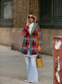 Women's Casual Plaid Print Long Sleeve Hooded Open Front Jacket With Pockets, Fashionable And Chic Street Style Plaid Coat, Autumn/Winter