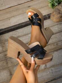 Cross - Strap Platform Chunky Heel Sandals For Women