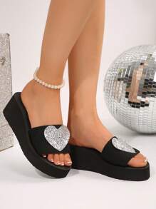 Sandalias de verano para mujer nuevas, con suela gruesa antideslizante decorada con diamantes falsos, de doble correa y tacón alto, adecuadas para usar en el exterior, la playa, bodas y vacaciones
