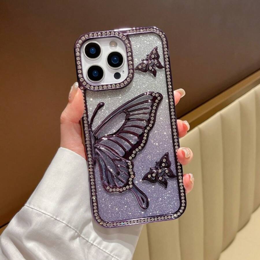 【人気のあるもの】Apple i Phone 16 Pro Max用の衝撃耐性フォンケース| ブリックインレイ + グラデーショングリッターバタフライ| 16/15/14シリーズのフォンケースと互換性あり| Apple i Phone 14/15/16シリーズおよびPro Max/Pro対応 - パープル - チェックする 1