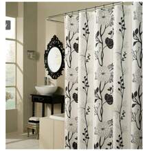 Black And White Flower Fabric Shower Curtain Bathroom Accessories Bathroom Decor