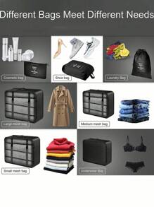 10-1 pièce Pochettes organiseurs de voyage d'été, sac cosmétique portable imperméable, sac de toilette multifonction, peut être utilisé comme sac à maquillage, sac de lavage, organiseur de cosmétiques, sac à chaussures, sac à cosmétiques, organiseur de maquillage, sac de tri des vêtements, sac à chaussures, organisation et rangement, indispensable pour les vacances d'été, boîte de rangement de parfum, boîte de rangement de maquillage, sac de voyage, sac à sous-vêtements, sac de bagage, accessoire de rangement de vêtements imperméables, organiseur pliable pour sous-vêtements et chaussettes, sac à main, sac de données, sac de rangement des vêtements, set organisateur, accessoires de voyage, sac de voyage, sac à chaussures