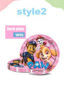Paw Patrol Paw Patrol Party Zubehör Einweg-Dekorations-Geschirr Set, Paw Patrol Geschirr, Pappteller, Pappbecher, Servietten, Fahnen zum Aufstellen, Party Event Foto Dekorations-Zubehör, Geburtstags-Party und Feiertags-Party Einweg-Geschirr, geeignet für Familientreffen, Familienreunionen, Gender Reveal Party Events, Halloween, Erntedankfest, Valentinstag, Weihnachten, Schulanfang, Muttertag