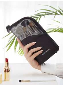 1pc Makeup Brush Case With Zipper,Transparent Pvc Waterproof Travel Makeup Brush Holder ,Portable Makeup Brush Bag, Professional Cosmetic Bag ,Artist Storage Bag, Essentials Stand-Up Foldable Makeup Cup For Home,Gift,Vacation ,Travel